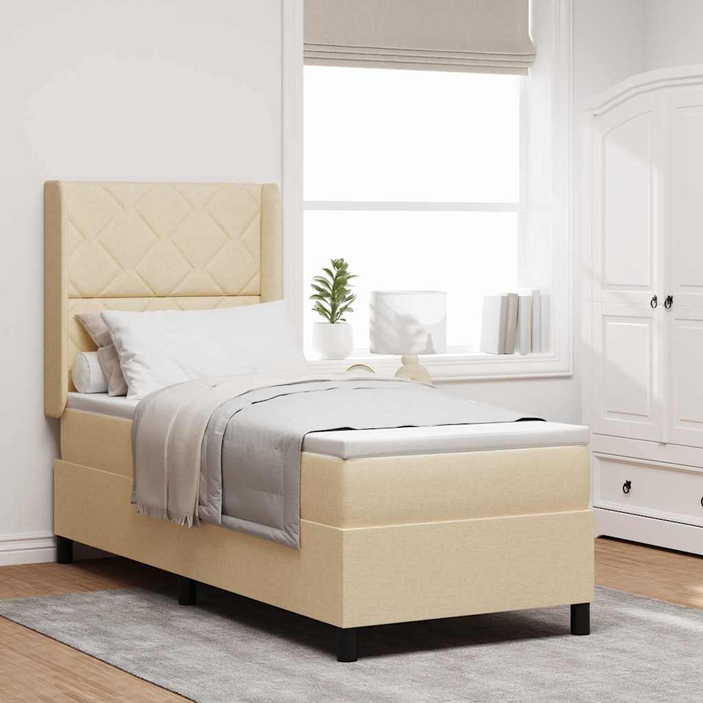 LED Box Spring Ágy fejtámlával Krém 90 x 190 cm szövet