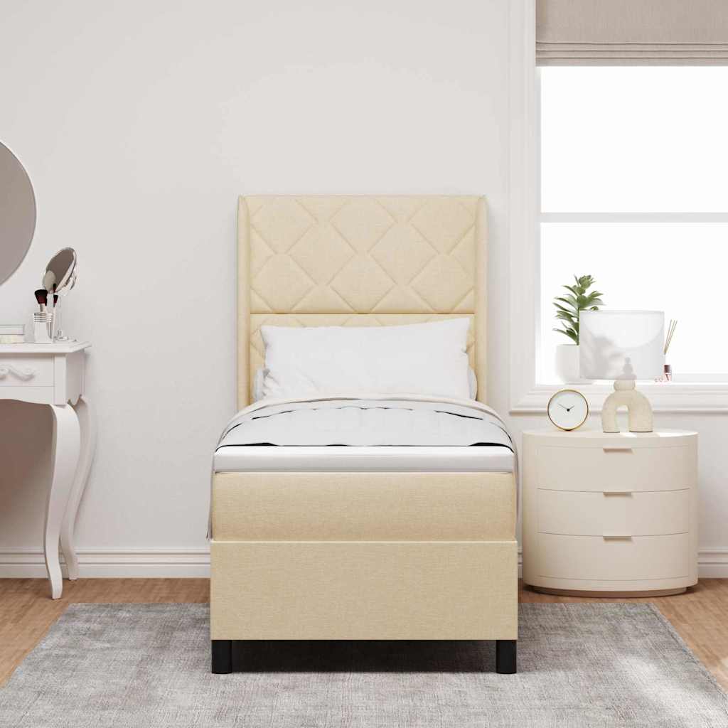 LED Box Spring Ágy fejtámlával Krém 90 x 190 cm szövet