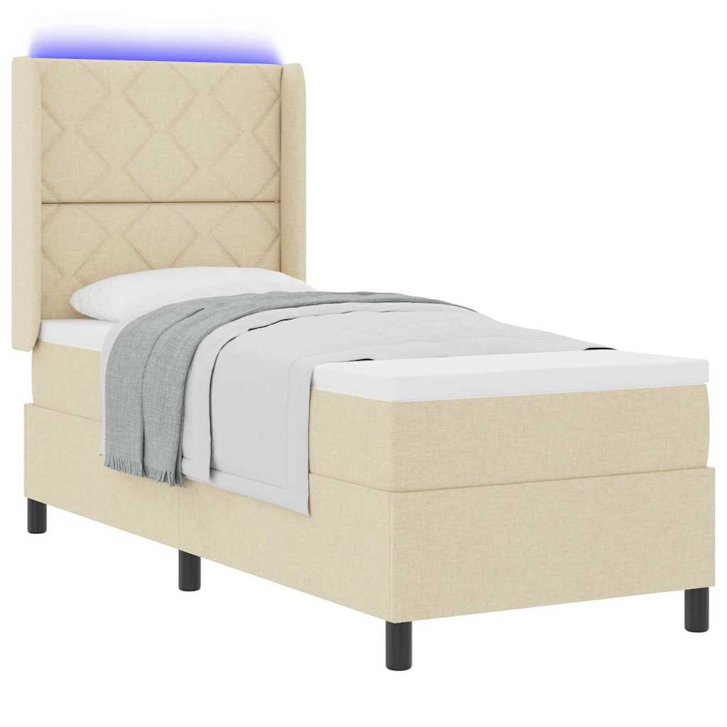 LED Box Spring Ágy fejtámlával Krém 90 x 190 cm szövet