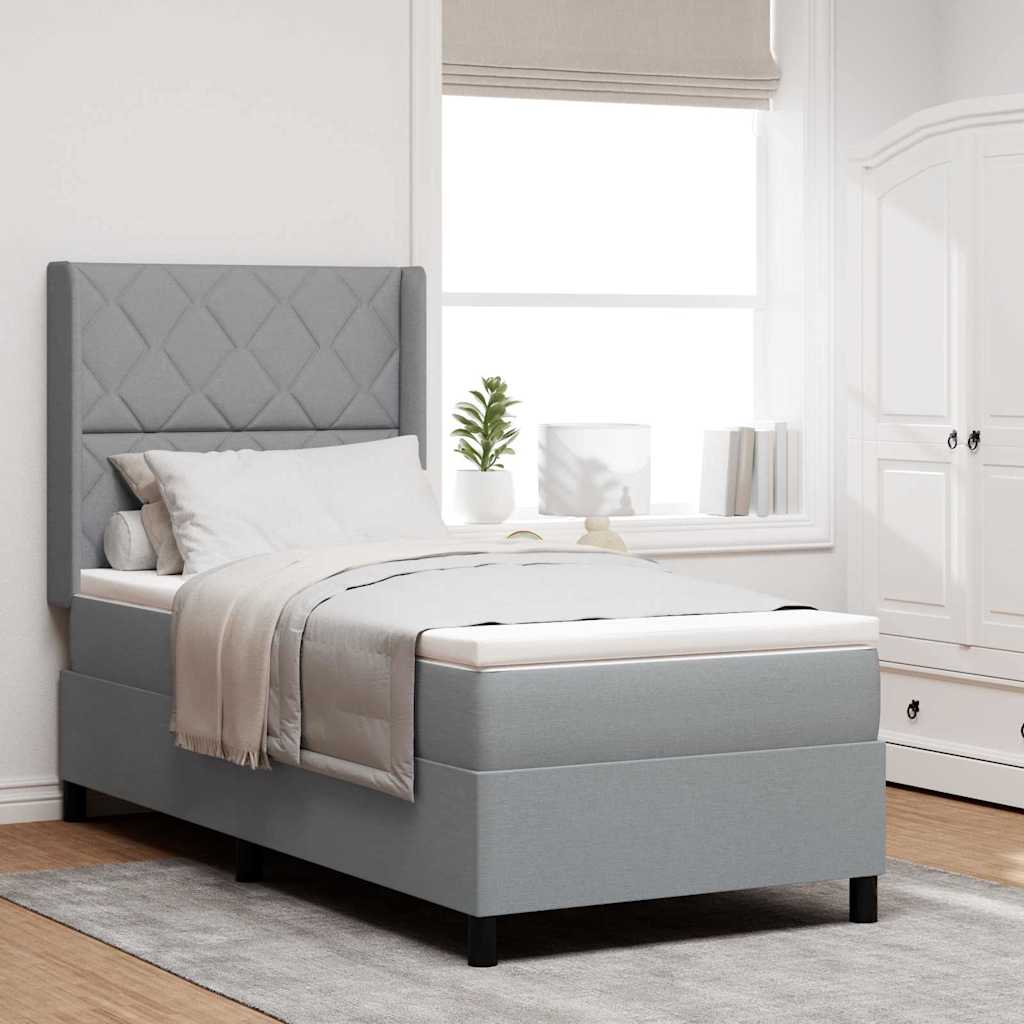 LED Box Spring Ágy fejtámlával Világosszürke 90 x 200 cm szövet