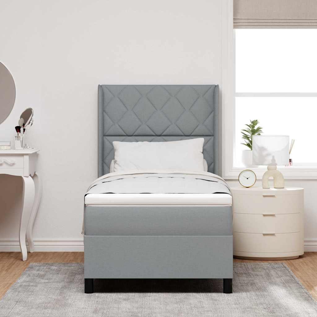 LED Box Spring Ágy fejtámlával Világosszürke 90 x 200 cm szövet