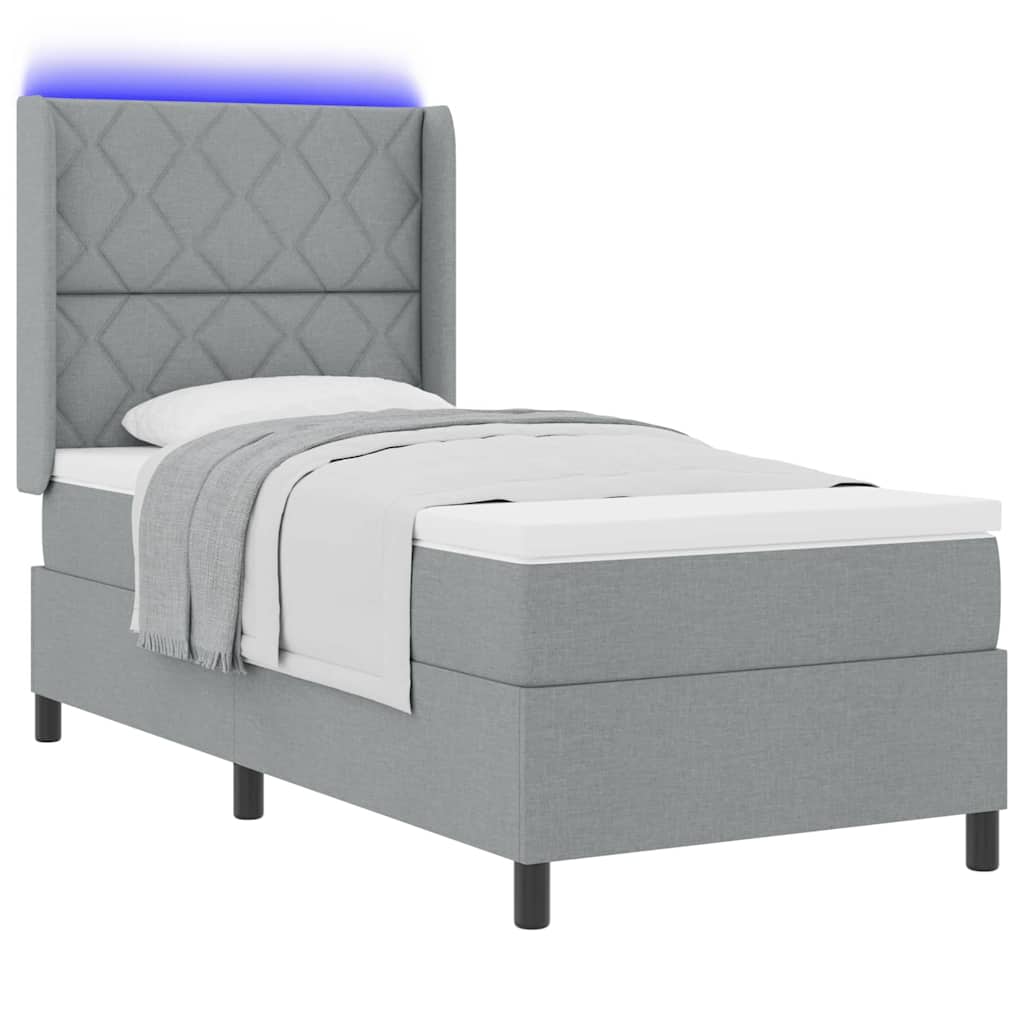 LED Box Spring Ágy fejtámlával Világosszürke 90 x 200 cm szövet