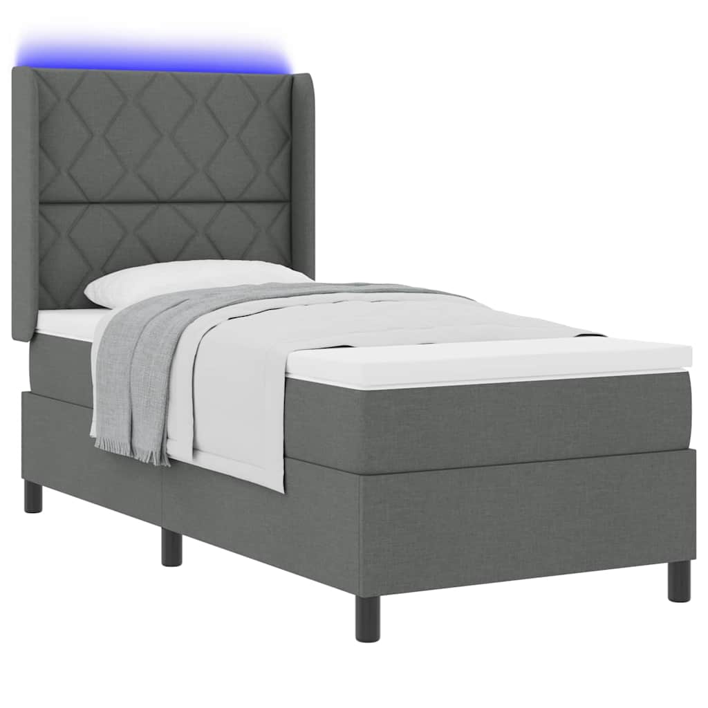LED Box Spring Ágy fejtámlával Sötétszürke 90 x 200 cm szövet