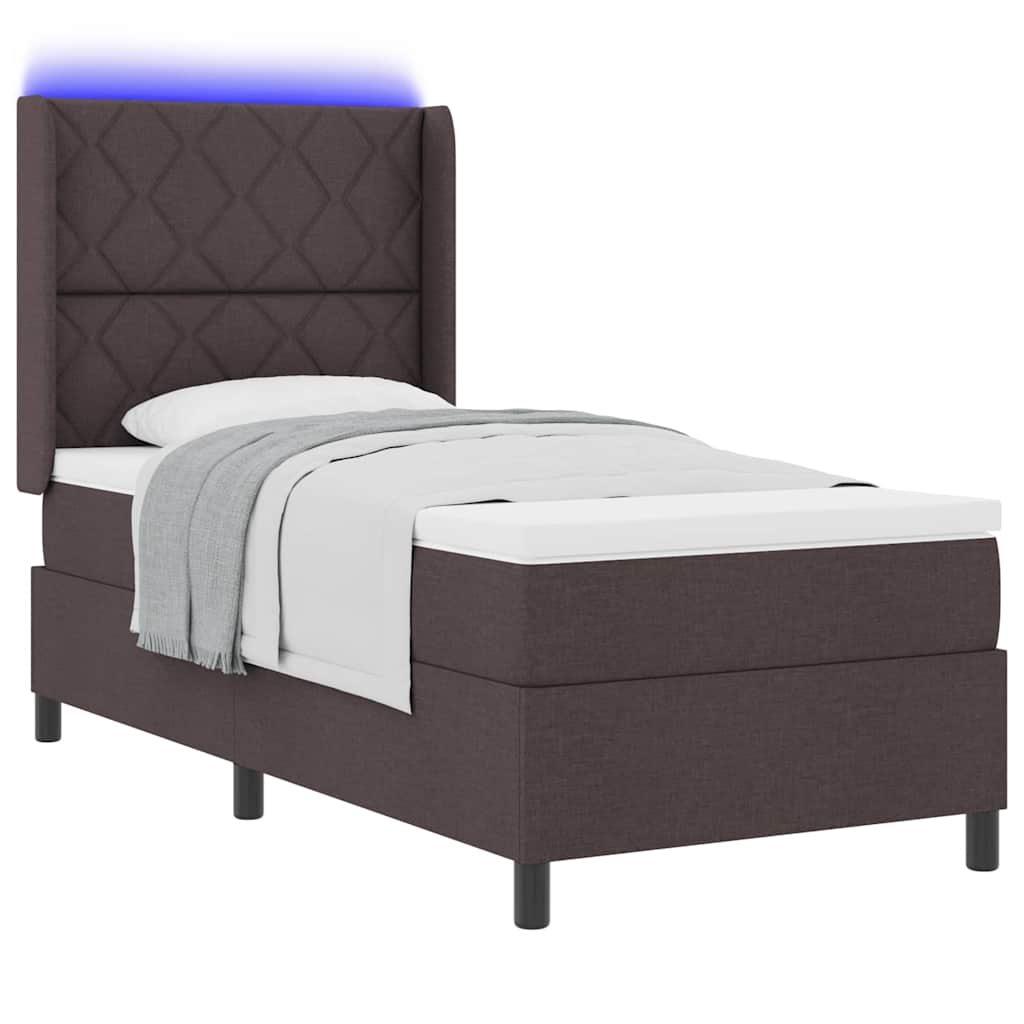 LED Box Spring Ágy fejtámlával Sötét Barna 90 x 200 cm szövet