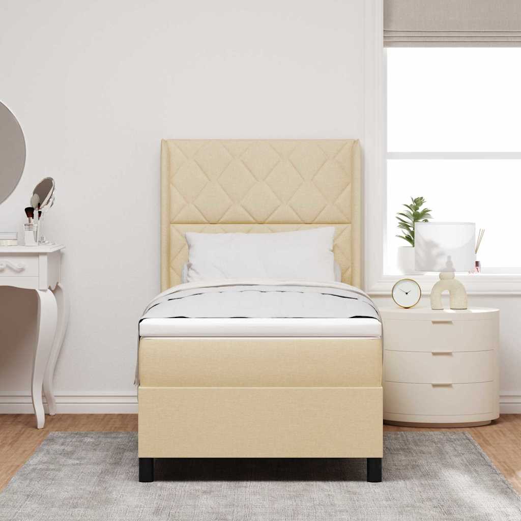LED Box Spring Ágy fejtámlával Krém 100 x 200 cm szövet