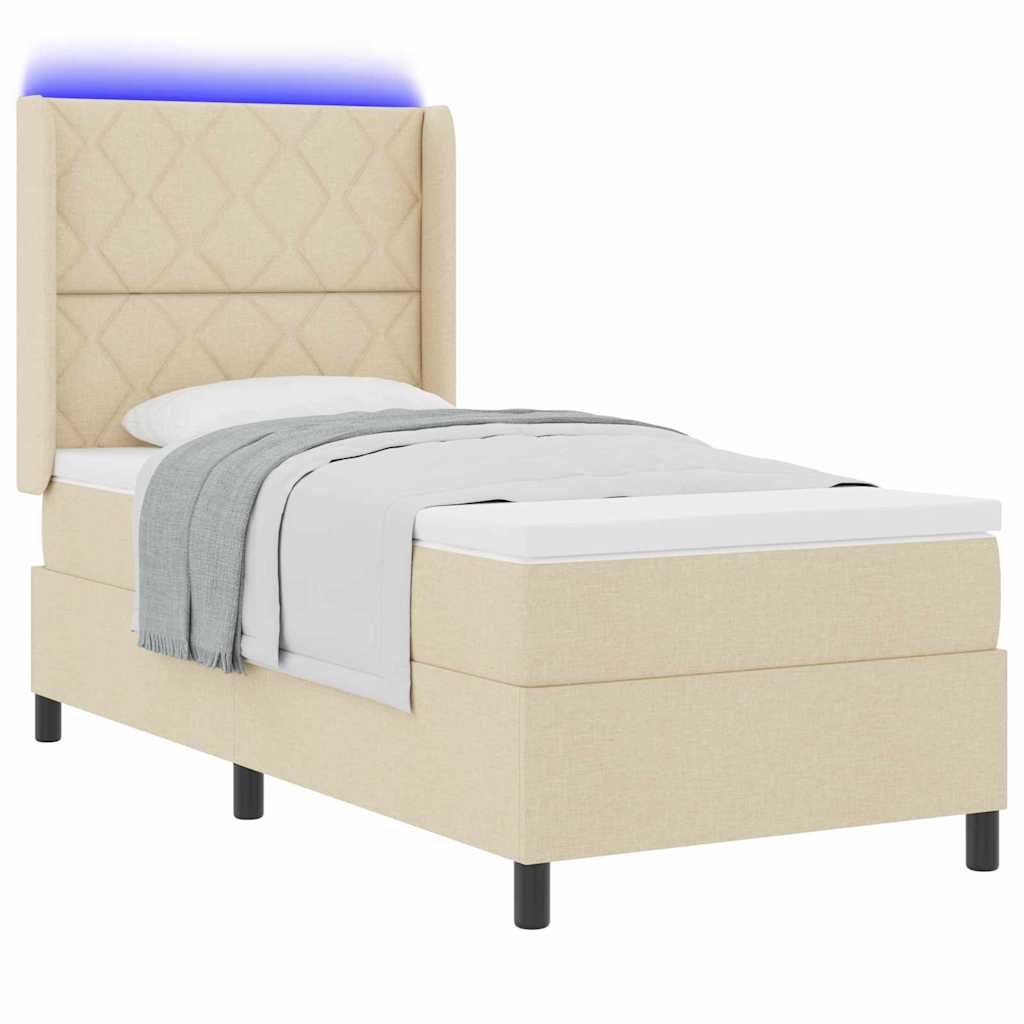 LED Box Spring Ágy fejtámlával Krém 100 x 200 cm szövet
