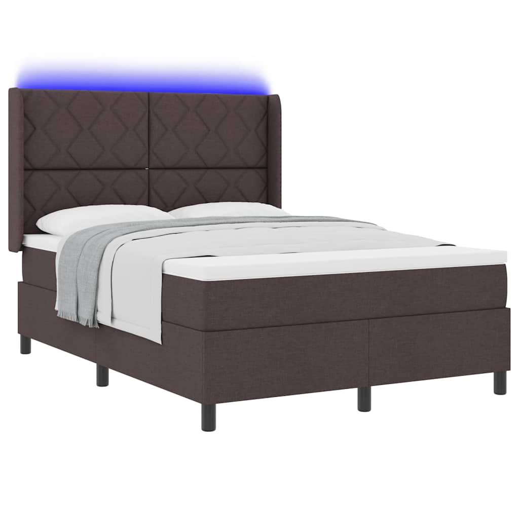 LED Box Spring Ágy fejtámlával Sötét Barna 140 x 190 cm szövet