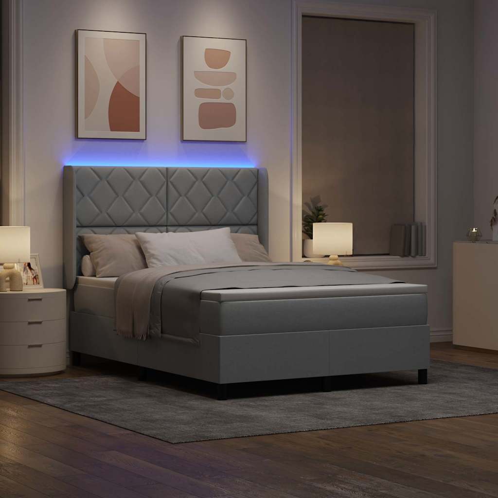 LED Box Spring Ágy Világosszürke 140 x 200 cm szövet