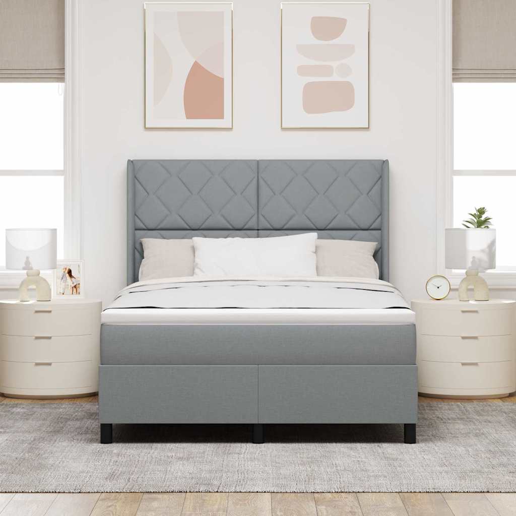 LED Box Spring Ágy Világosszürke 140 x 200 cm szövet
