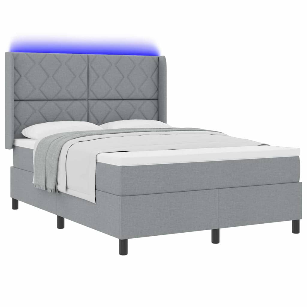 LED Box Spring Ágy Világosszürke 140 x 200 cm szövet