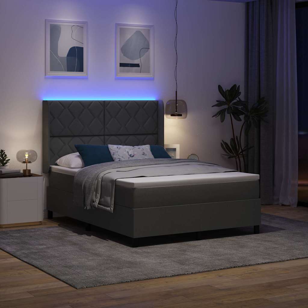 LED Box Spring Ágy fejtámlával Sötétszürke 160 x 200 cm szövet