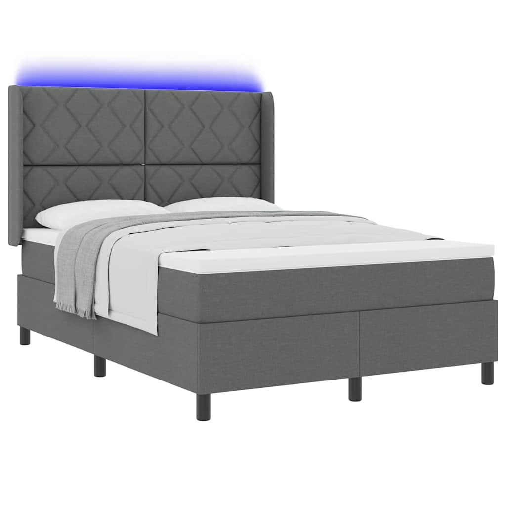 LED Box Spring Ágy fejtámlával Sötétszürke 160 x 200 cm szövet
