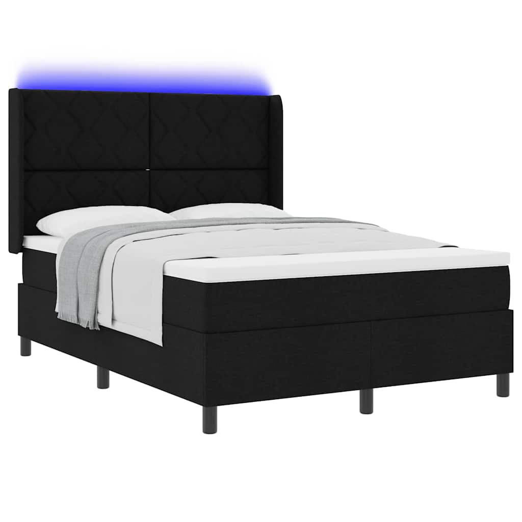 LED Box Spring Ágy fejtámlával Fekete 160 x 200 cm szövet