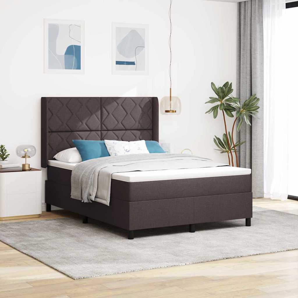 LED Box Spring Ágy fejtámlával Sötét Barna 160 x 200 cm szövet
