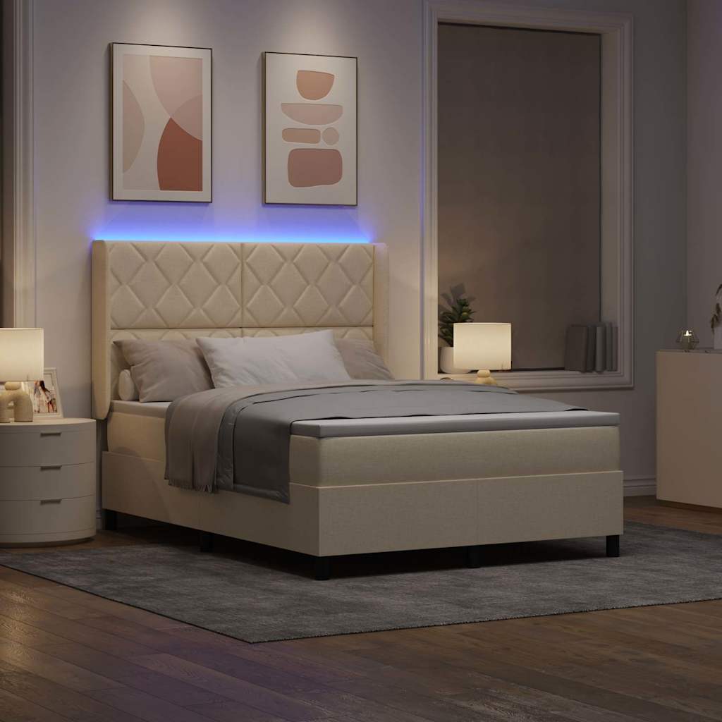 LED Box Spring Ágy fejtámlával Krém 160 x 200 cm szövet