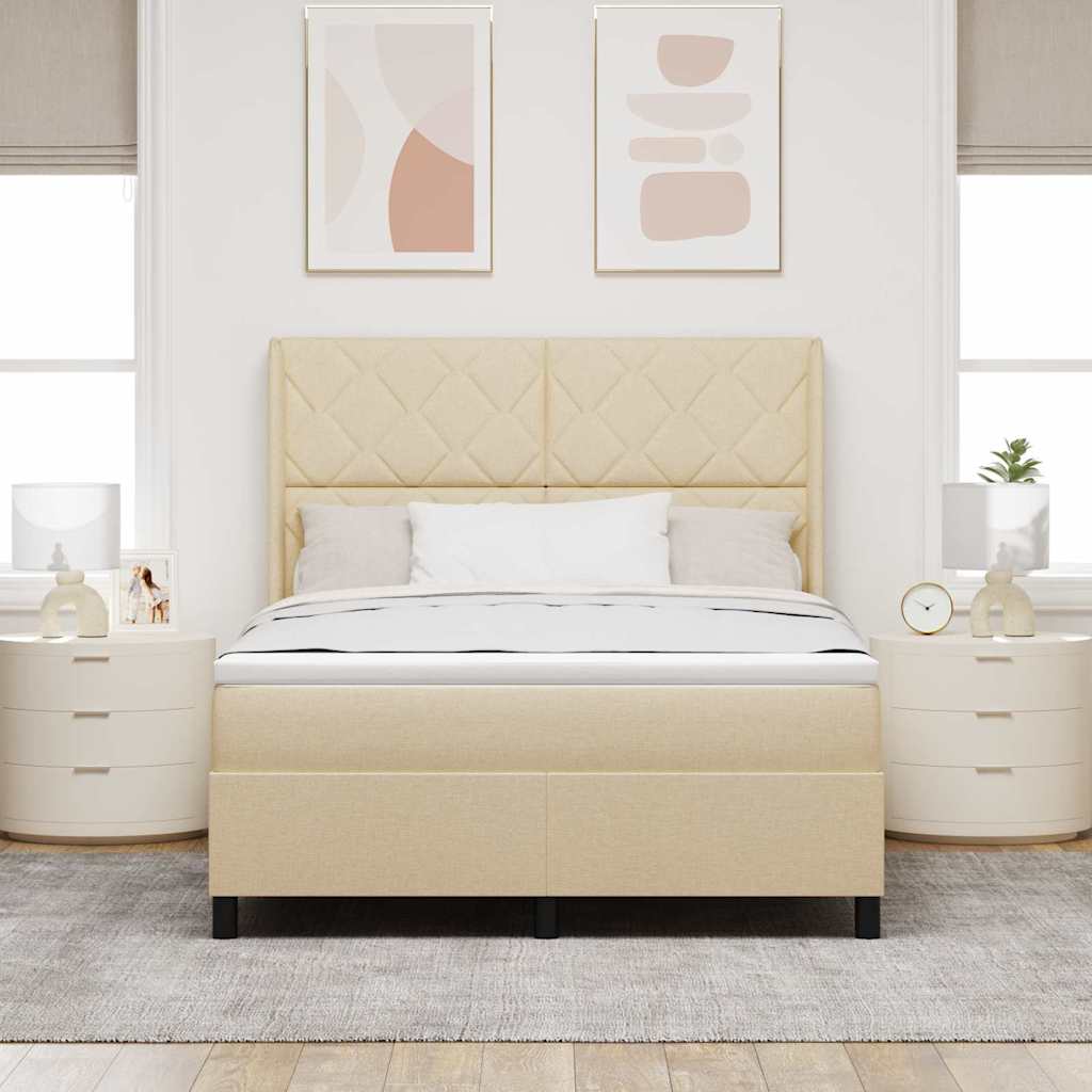 LED Box Spring Ágy fejtámlával Krém 160 x 200 cm szövet