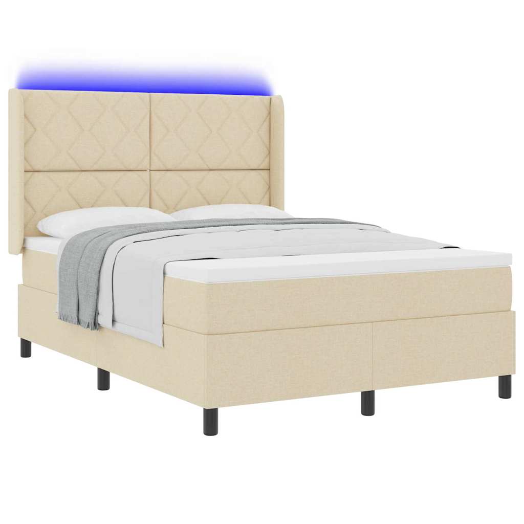 LED Box Spring Ágy fejtámlával Krém 160 x 200 cm szövet