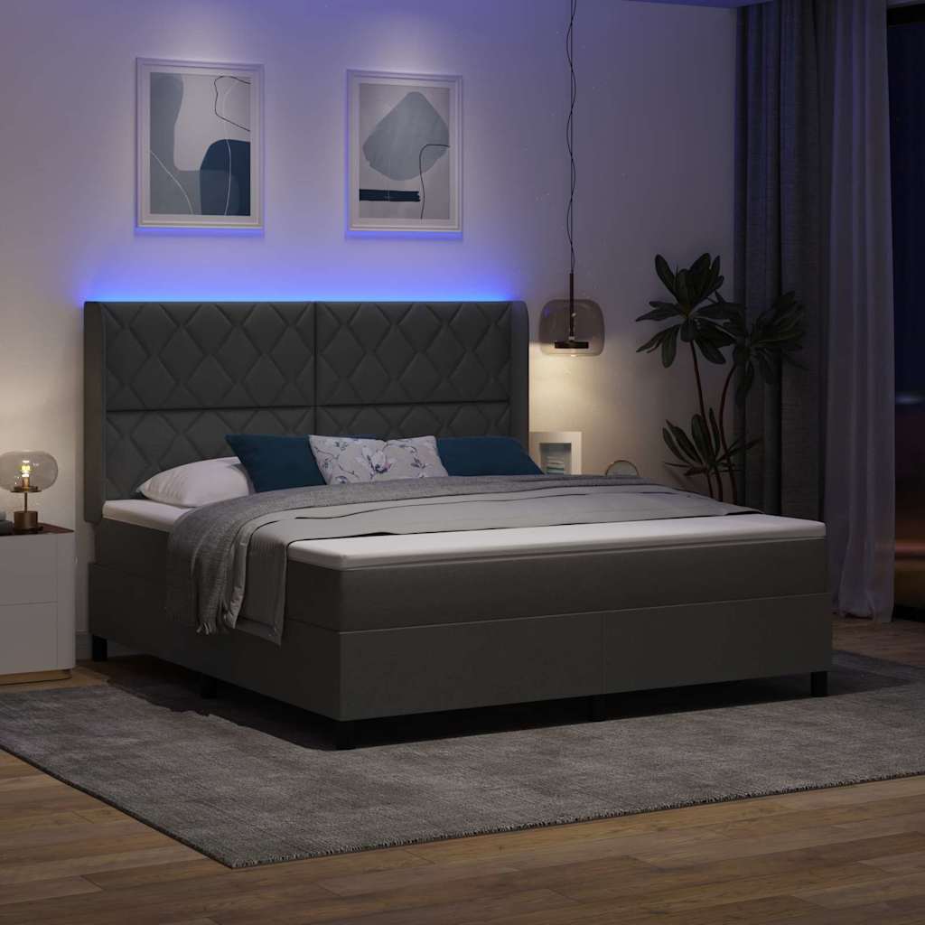 LED Box Spring Ágy fejtámlával Sötétszürke 180 x 200 cm szövet
