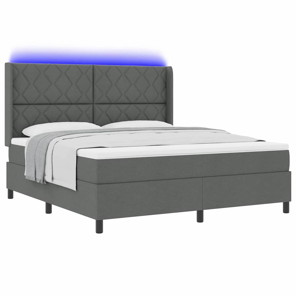 LED Box Spring Ágy fejtámlával Sötétszürke 180 x 200 cm szövet
