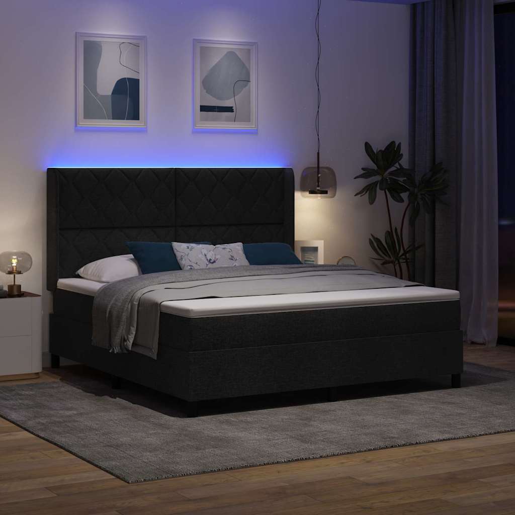 LED Box Spring Ágy fejtámlával Fekete 180 x 200 cm szövet