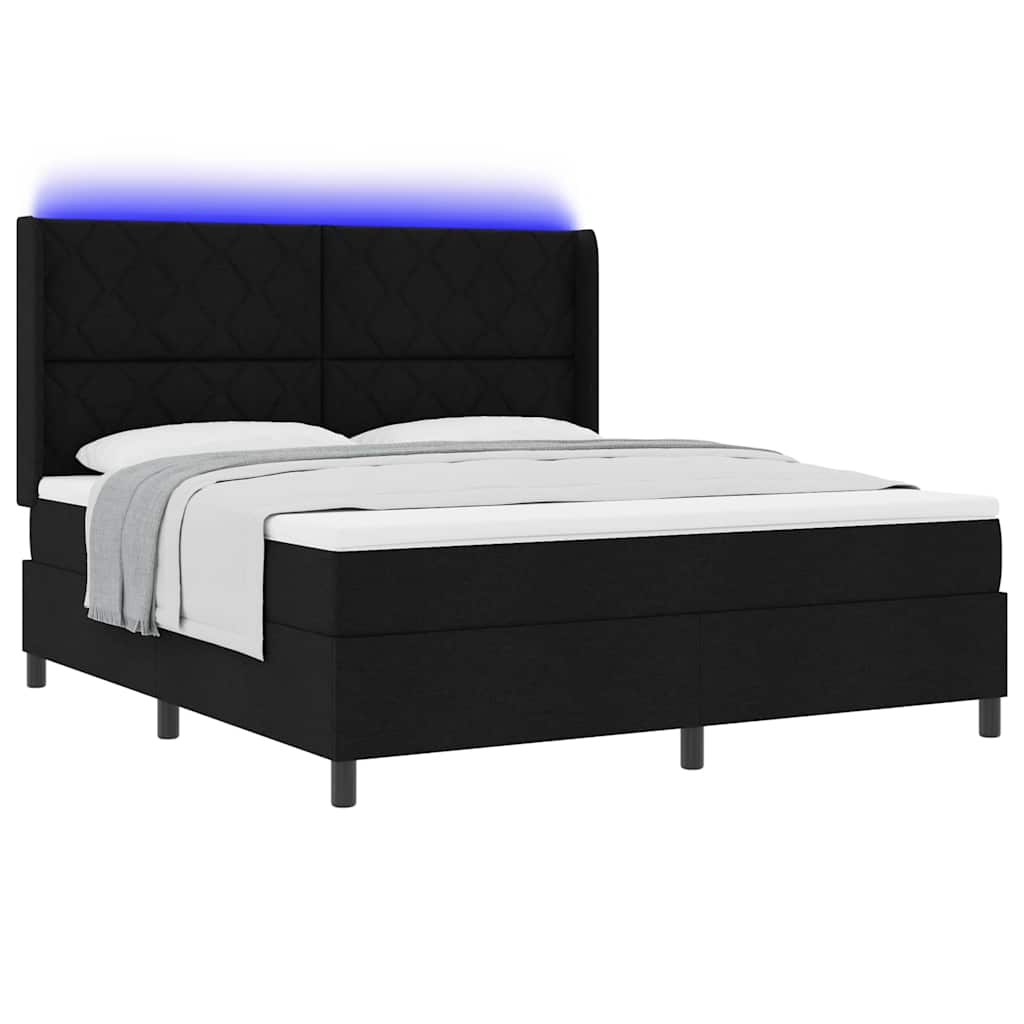 LED Box Spring Ágy fejtámlával Fekete 180 x 200 cm szövet