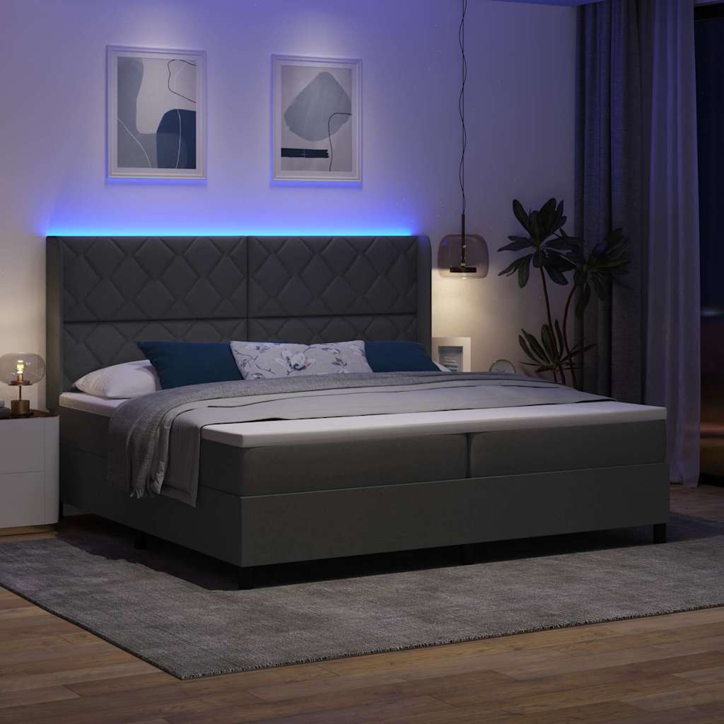 LED Box Spring Ágy fejtámlával Sötétszürke 200 x 200 cm szövet