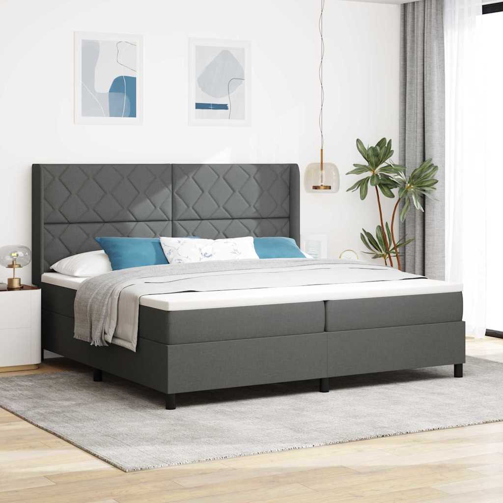 LED Box Spring Ágy fejtámlával Sötétszürke 200 x 200 cm szövet