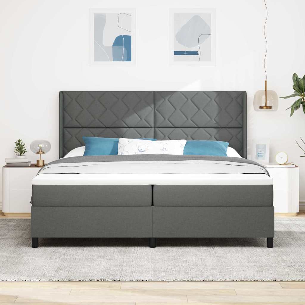 LED Box Spring Ágy fejtámlával Sötétszürke 200 x 200 cm szövet