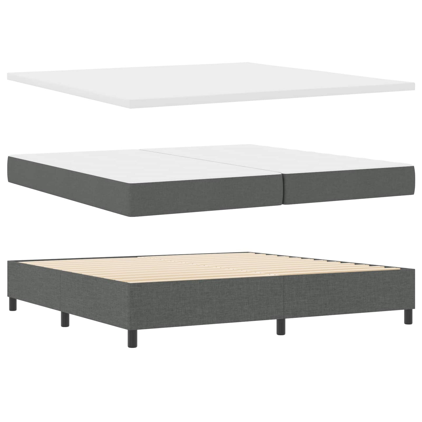 LED Box Spring Ágy fejtámlával Sötétszürke 200 x 200 cm szövet