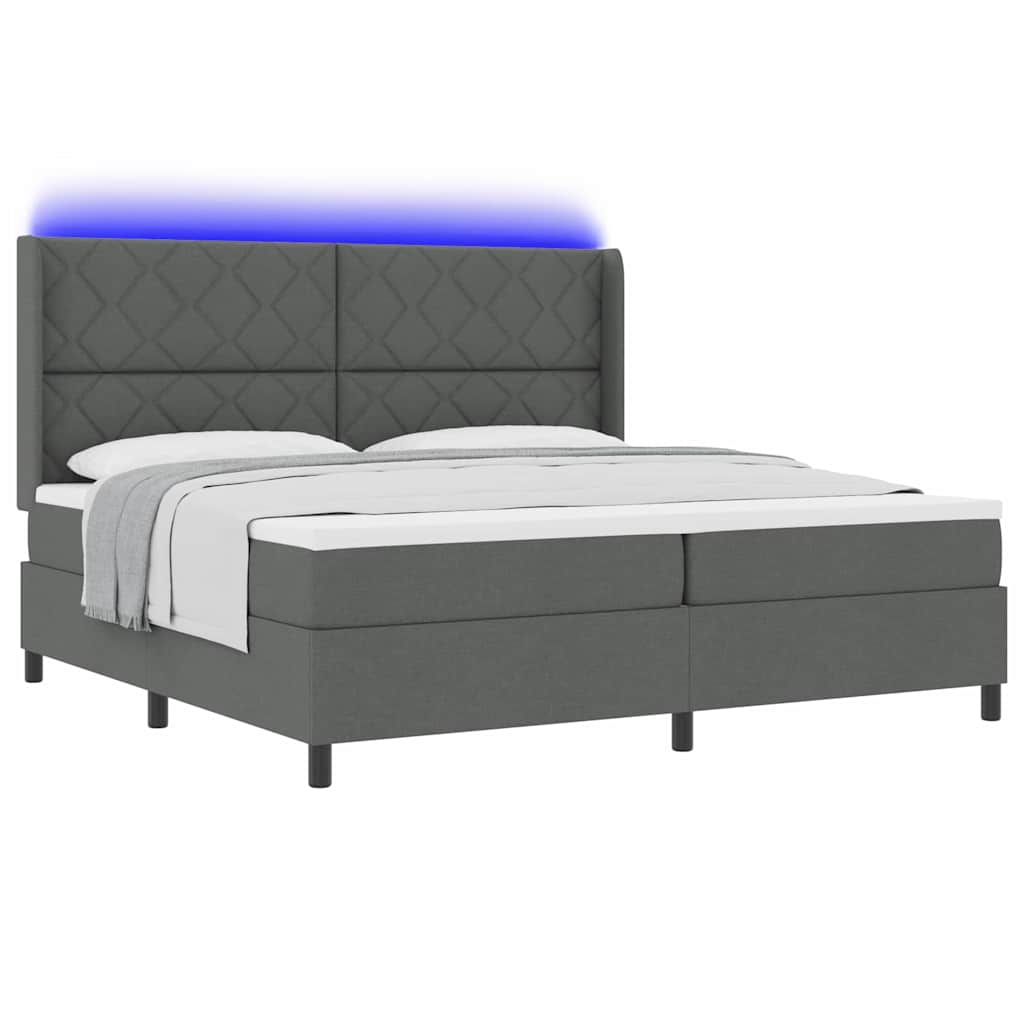 LED Box Spring Ágy fejtámlával Sötétszürke 200 x 200 cm szövet