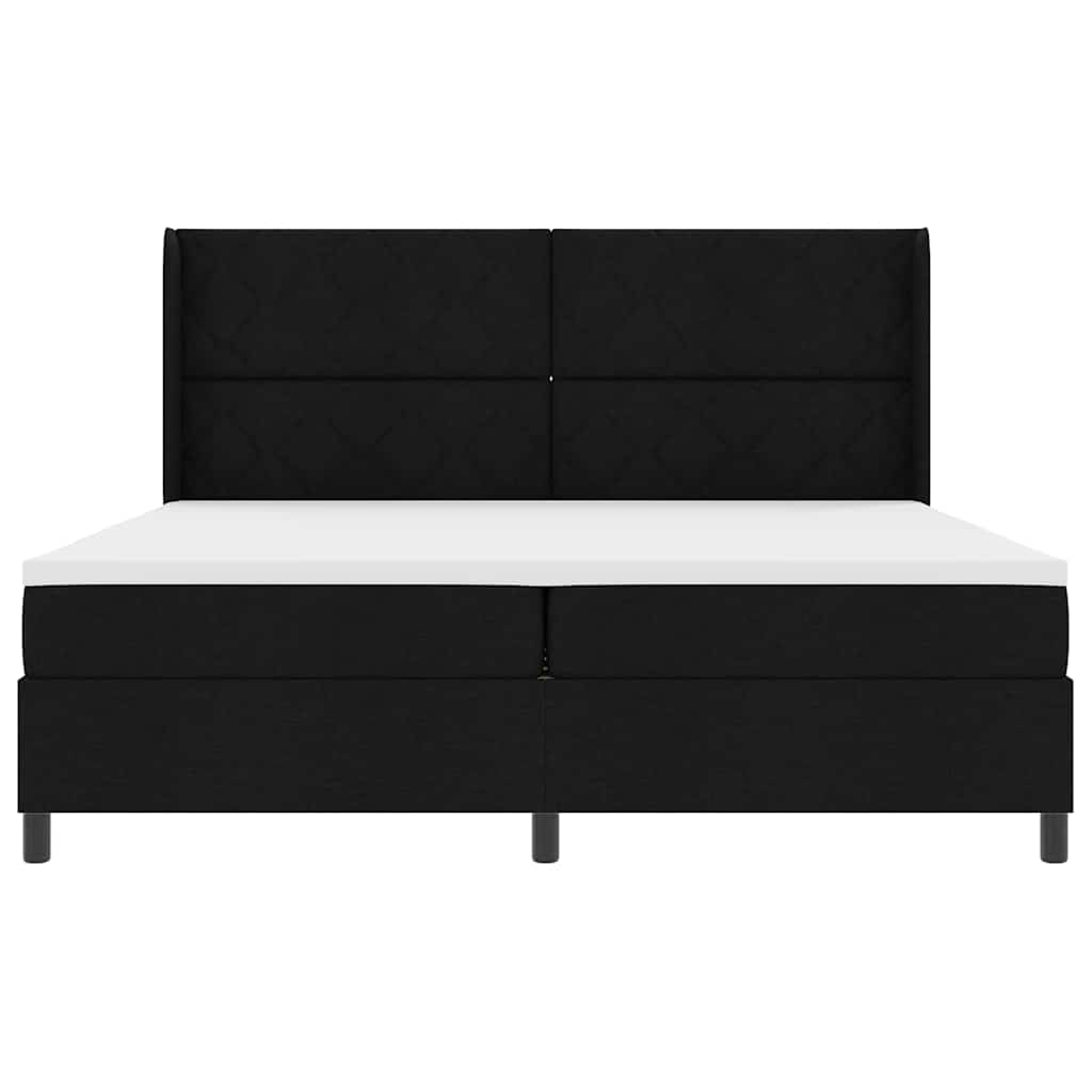 LED Box Spring Ágy fejtámlával Fekete 200 x 200 cm szövet