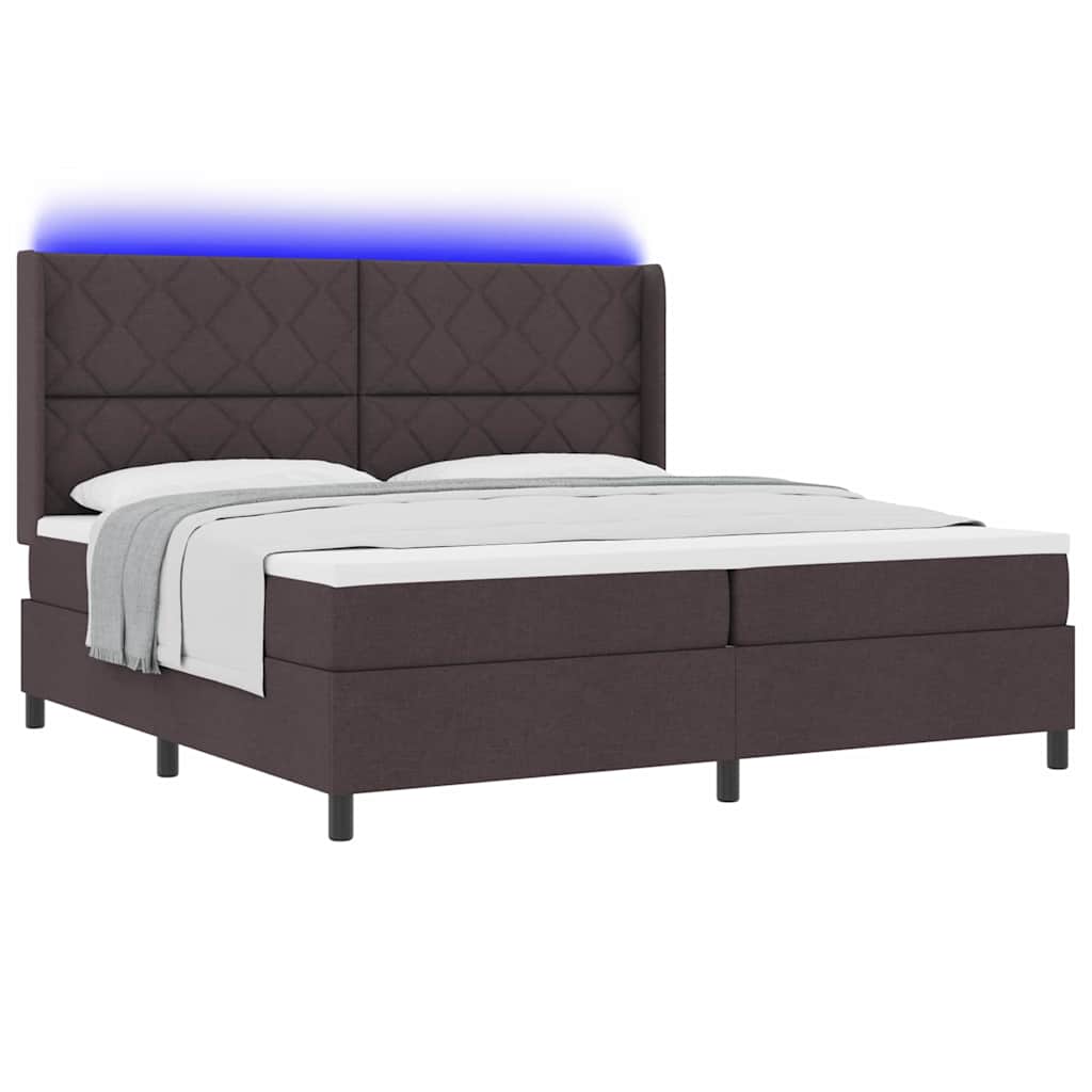 LED Box Spring Ágy fejtámlával Sötét Barna 200 x 200 cm szövet