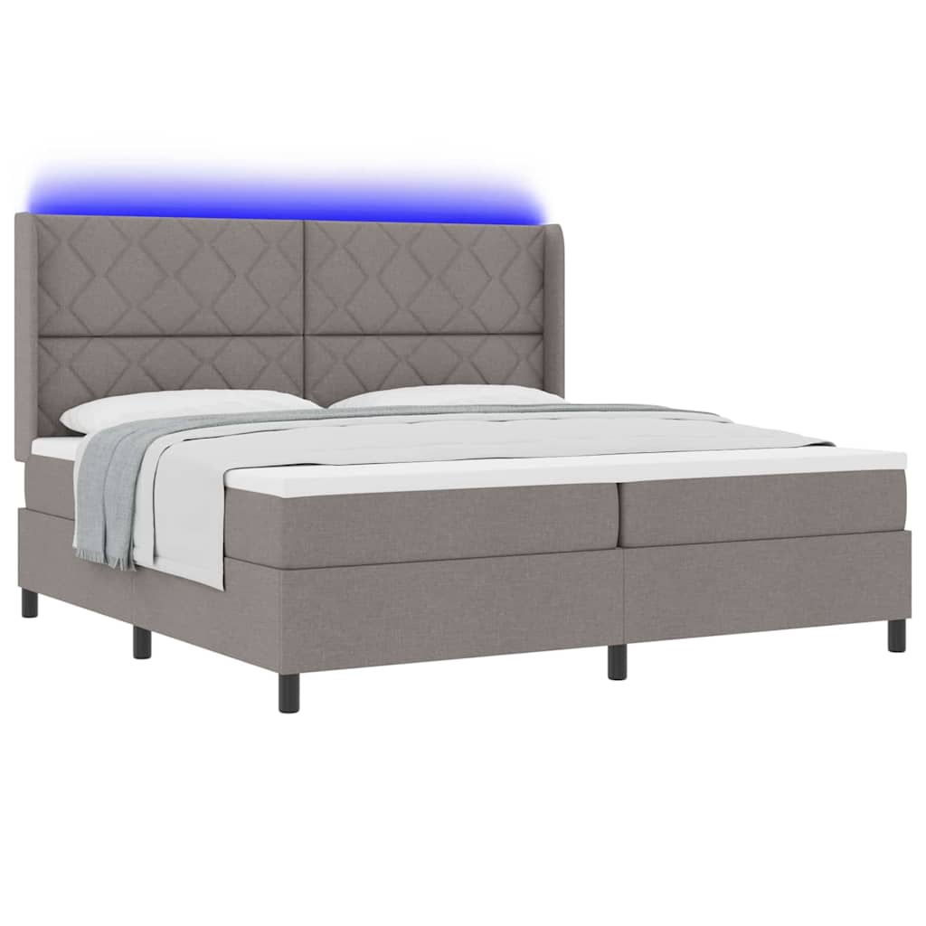 LED Box Spring Ágy fejtámlával Tópszínű 200 x 200 cm szövet