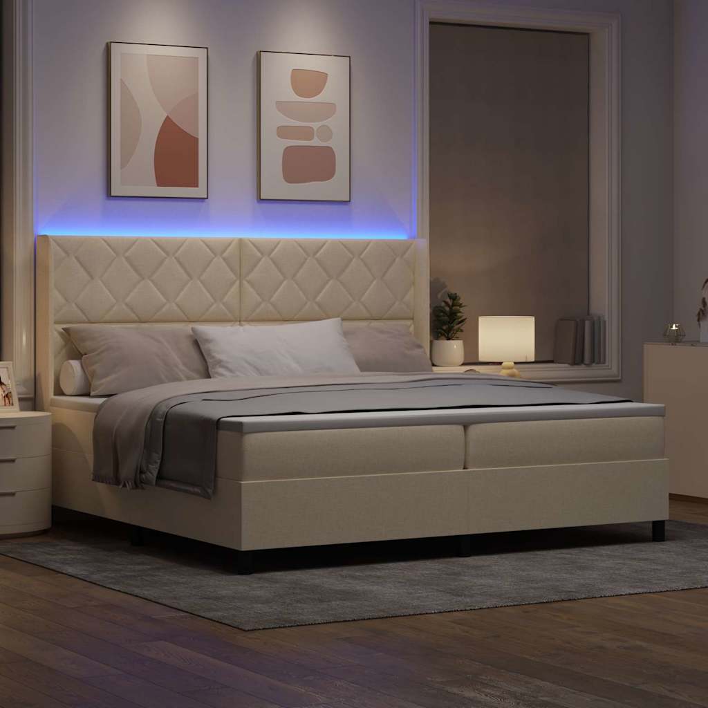 LED Box Spring Ágy fejtámlával Krém 200 x 200 cm szövet