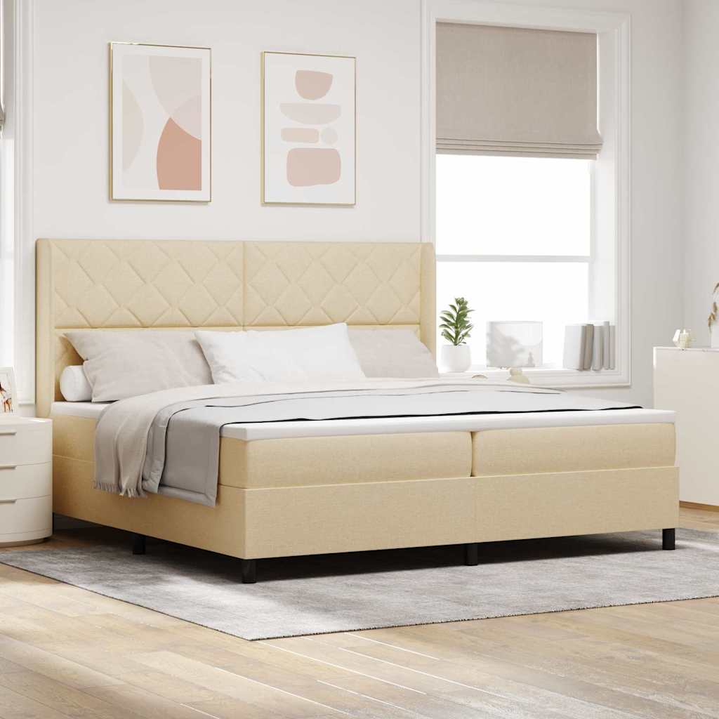 LED Box Spring Ágy fejtámlával Krém 200 x 200 cm szövet