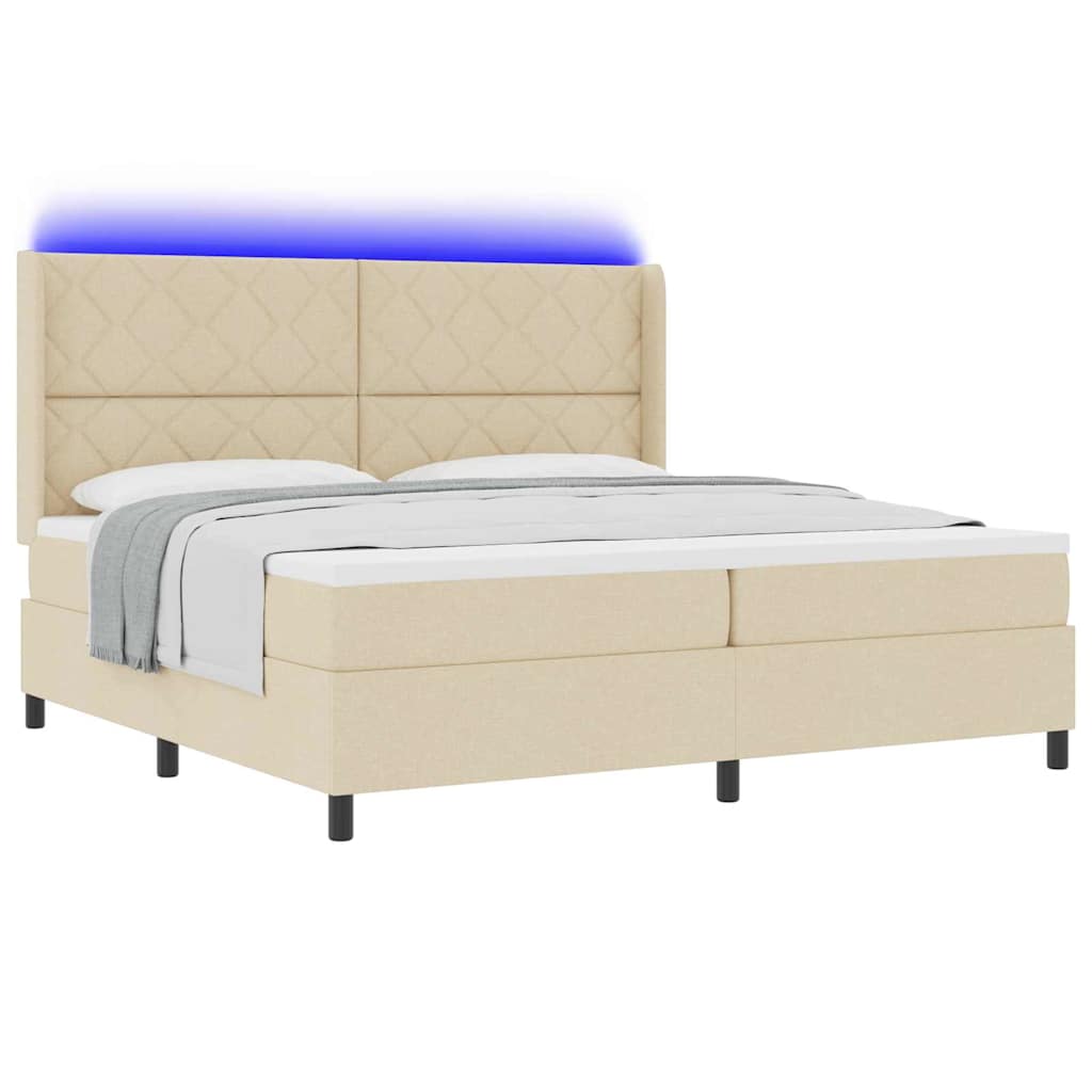 LED Box Spring Ágy fejtámlával Krém 200 x 200 cm szövet