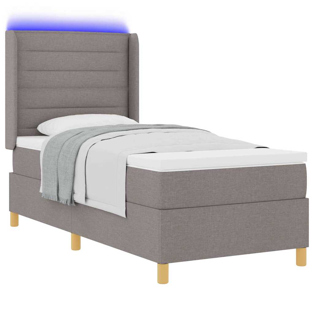 Boxrugós ágy LED szalagokkal Tópszínű 90 x 190 cm szövet