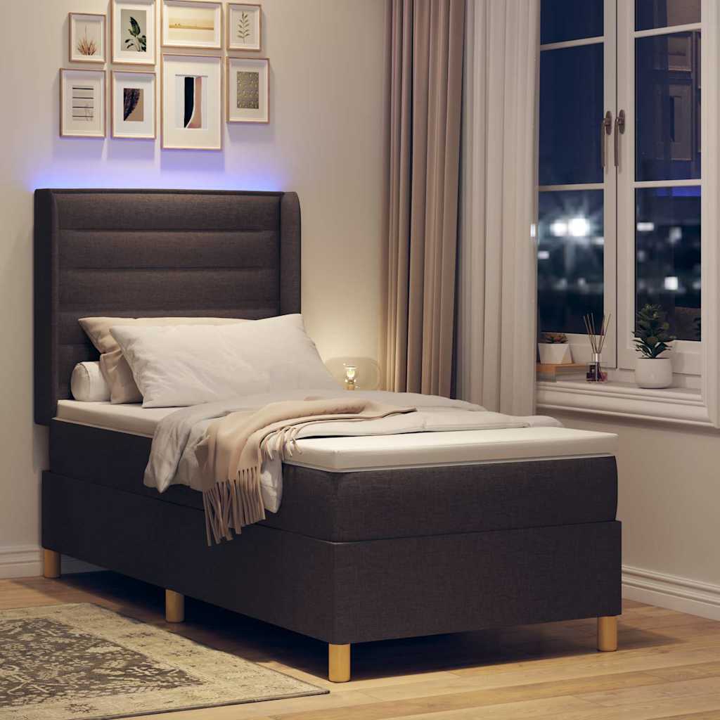 Boxrugós ágy LED szalagokkal Barna 100 x 200 cm szövet