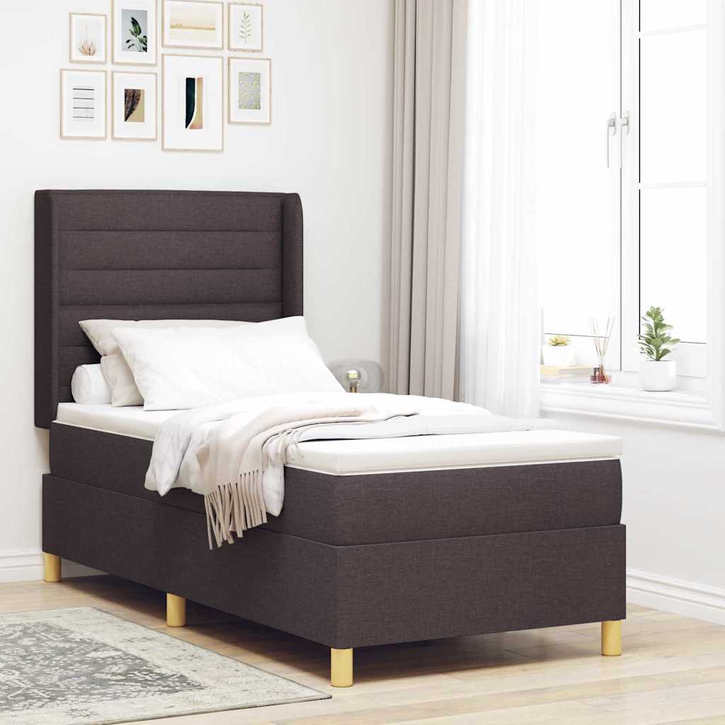 Boxrugós ágy LED szalagokkal Barna 100 x 200 cm szövet