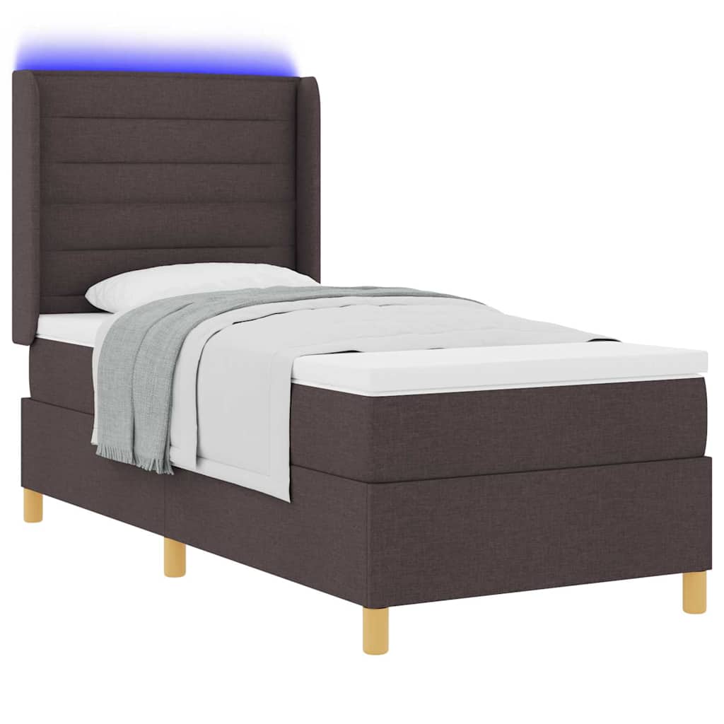 Boxrugós ágy LED szalagokkal Barna 100 x 200 cm szövet