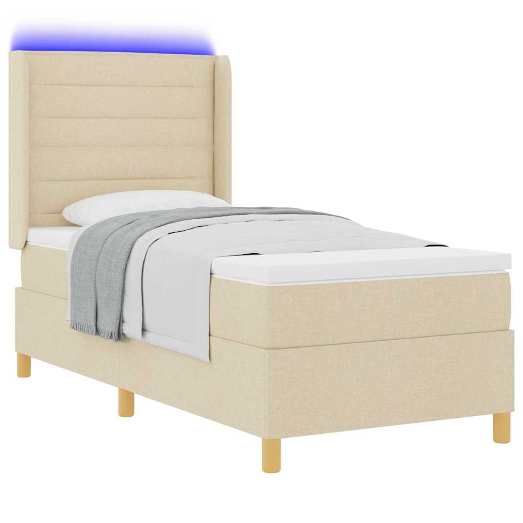 Boxrugós ágy LED szalagokkal Krém 100 x 200 cm szövet
