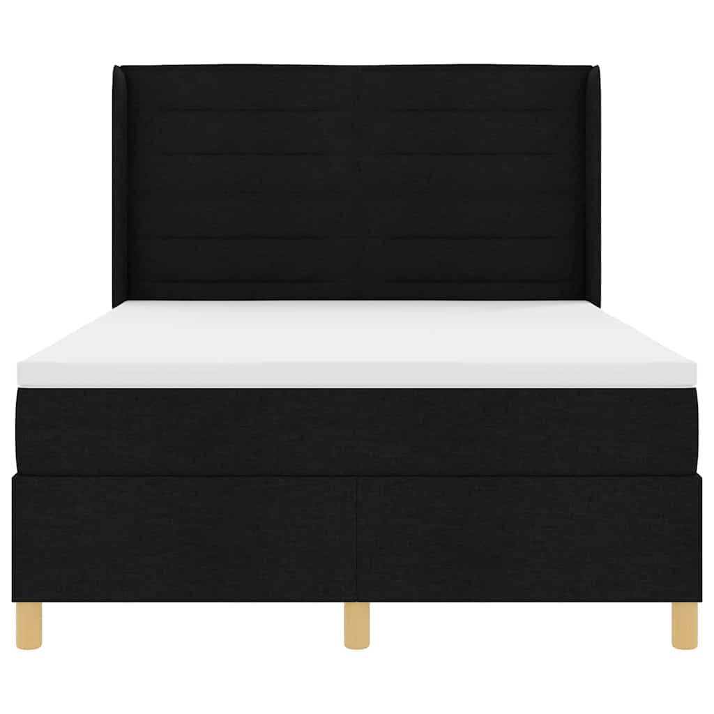 Boxrugós ágy LED szalagokkal Fekete 140 x 190 cm szövet
