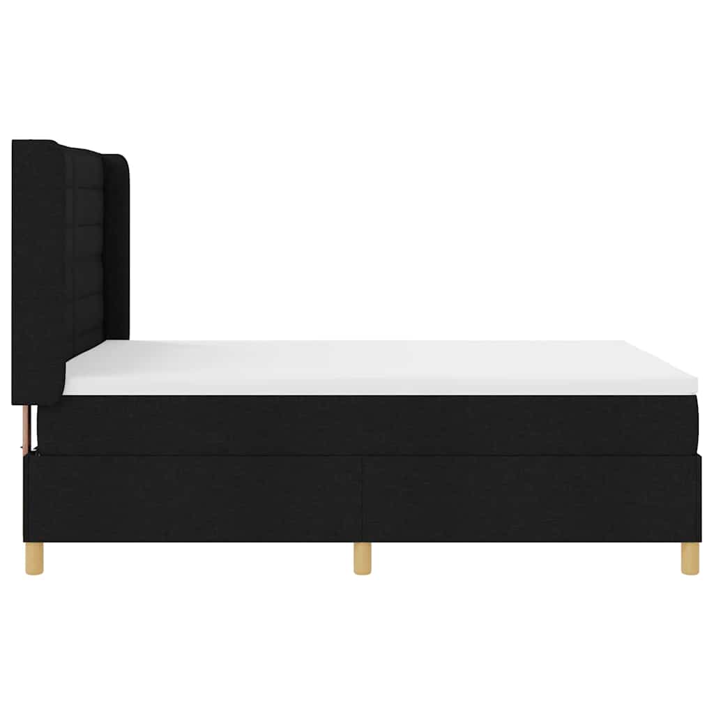 Boxrugós ágy LED szalagokkal Fekete 140 x 190 cm szövet