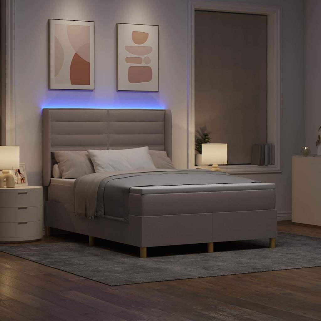 Boxrugós ágy LED szalagokkal Tópszínű 140 x 190 cm szövet