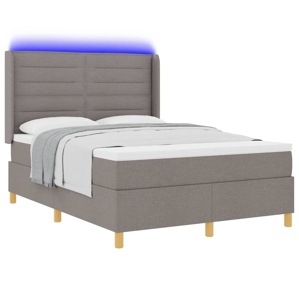 Boxrugós ágy LED szalagokkal Tópszínű 140 x 190 cm szövet