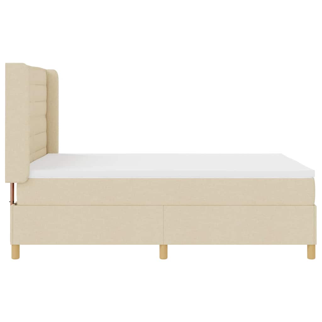 Boxrugós ágy LED szalagokkal Krém 140 x 190 cm szövet