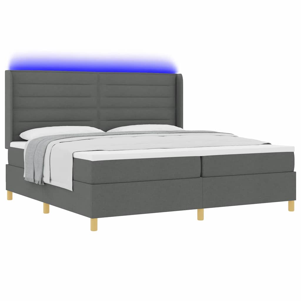 Boxrugós ágy matracmal leddel Szürke 200 x 200 cm szövet