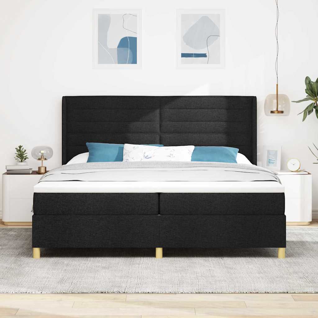 Boxrugós ágy matracmal leddel Fekete 200 x 200 cm szövet