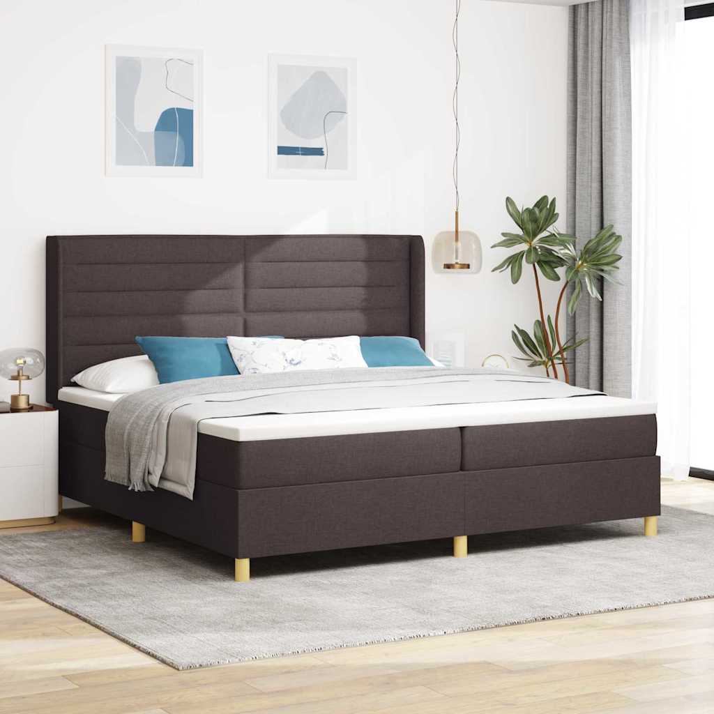 Boxrugós ágy matracmal leddel Barna 200 x 200 cm szövet