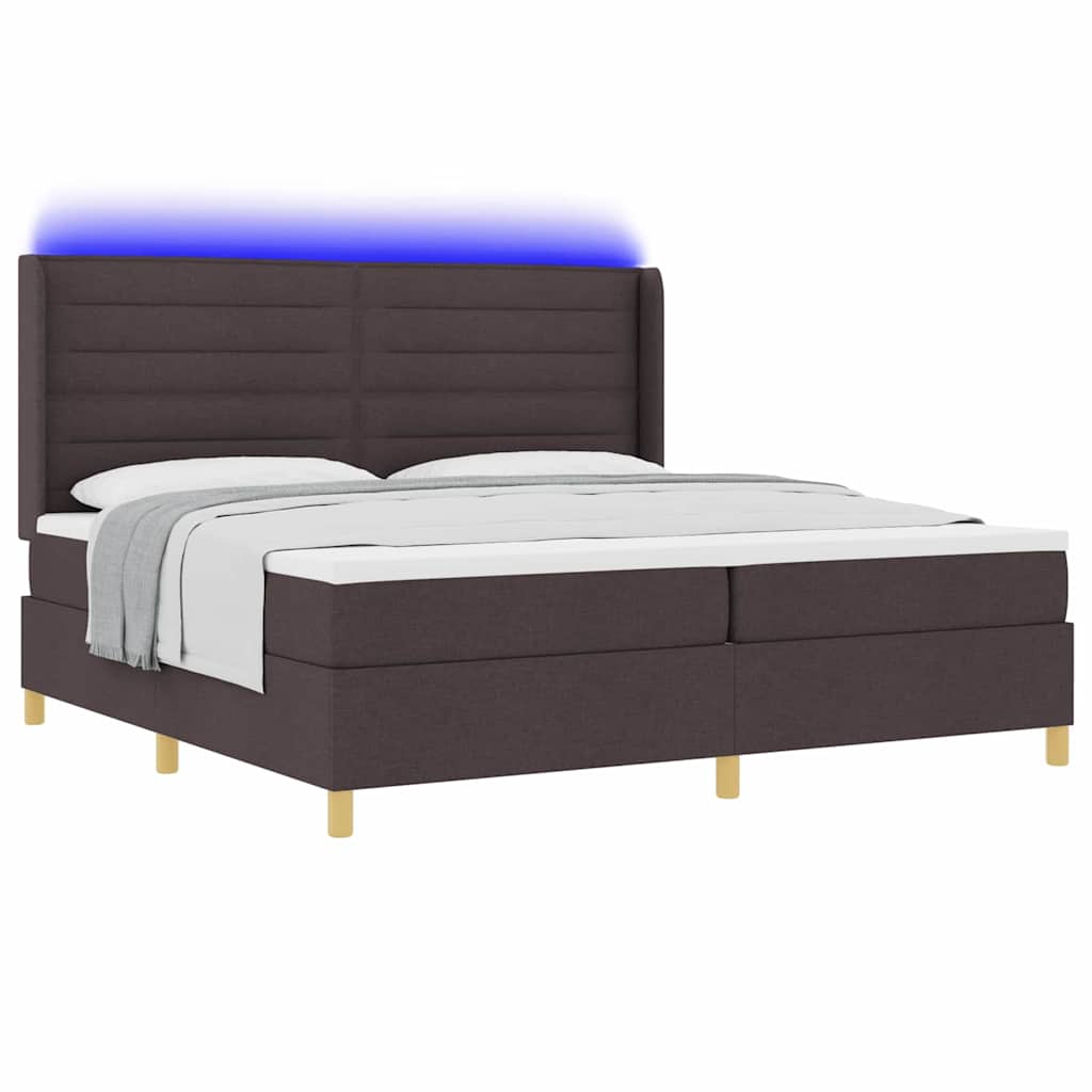 Boxrugós ágy matracmal leddel Barna 200 x 200 cm szövet